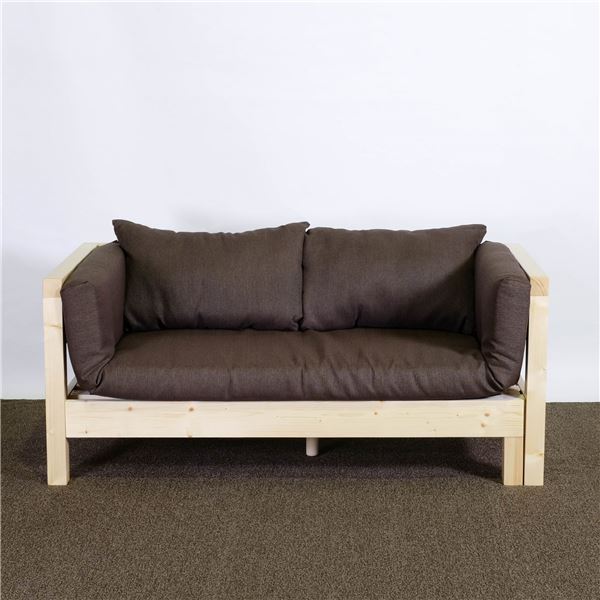 ソファベッド 〔 ブラウンマット＆クッション2個セット 〕 木製 すのこ 伸長 ソファーベッド 組立式【代引不可】