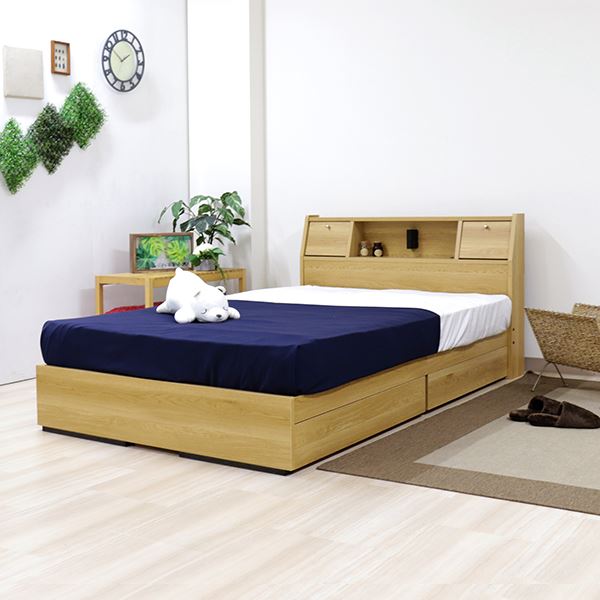 ベッド 日本製 ナチュラル シングル マットレスセット ポケットコイル 収納付き 引き出し付き 棚付き ..
