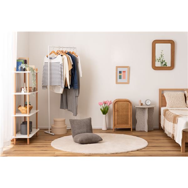 姿見鏡 ウォールミラー 約幅45cm ナチュラル フック付き 壁掛け 飛散防止 天然木 ミンディ ラタン インテリア雑貨 生活雑貨 [2]