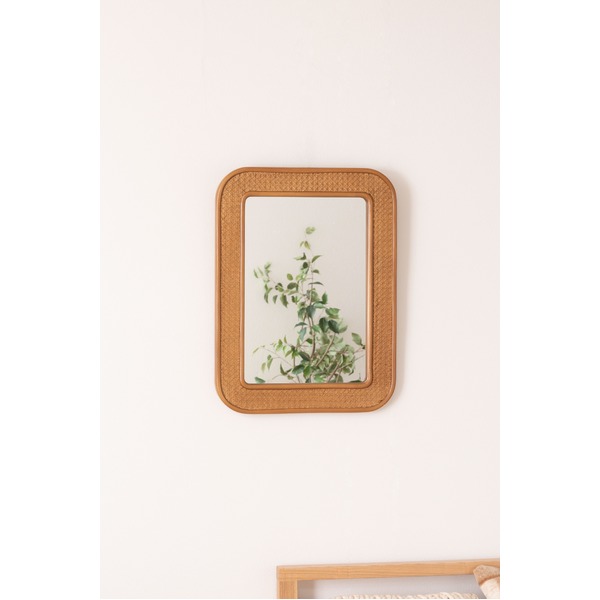 姿見鏡 ウォールミラー 約幅45cm ナチュラル フック付き 壁掛け 飛散防止 天然木 ミンディ ラタン インテリア雑貨 生活雑貨 [3]