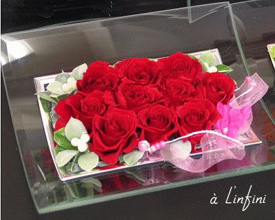 母の日ギフトNYセンス！美しい10輪の真紅のバラ★プリザーブドフラワー・グラスプレートアレンジ