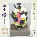 【ブリザードフラワー 仏花】 法事、お悔やみに格調高いお供え花 曲水の豪華アレンジメント【仏花-曲水 極ケース入り】プリザ大輪『日本菊』と紫色のプリザーブドフラワーのお供え花■(Lサイズ) 金箔付き黒蓮台を送料無料(4)