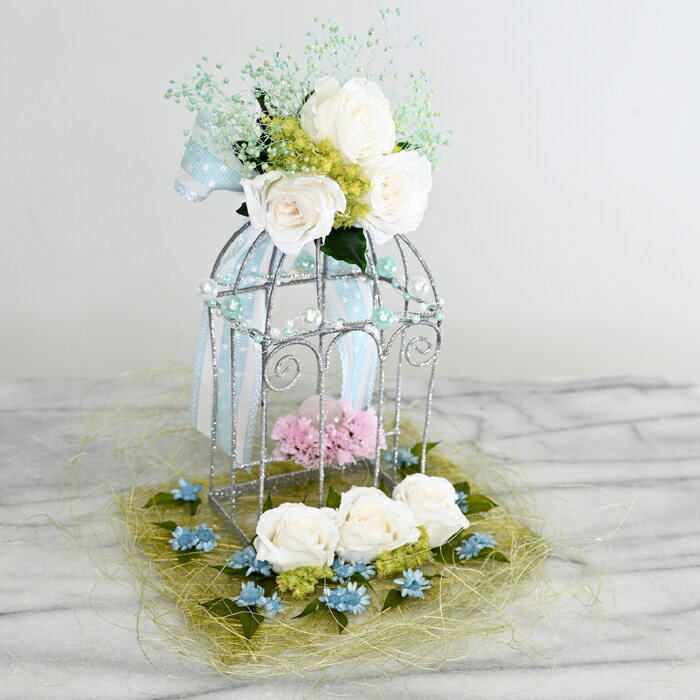 蒼風のとりかご ― 白薔薇と六つの祈り ―　プリザーブドフラワー　ドライフラワー ...