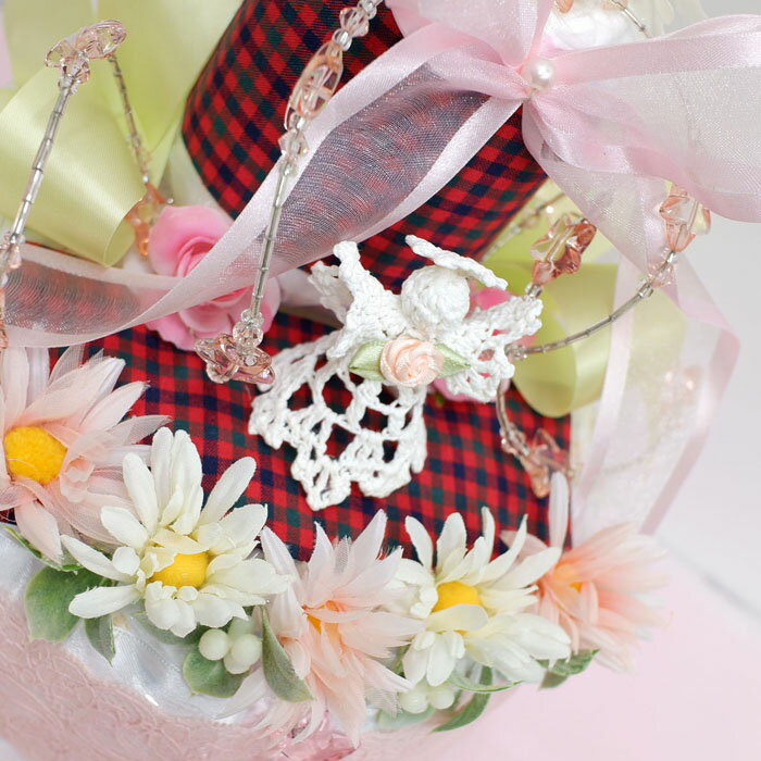 天使のおむつーケーキ　2段『Lacy Angel』手編みレースが上品でエレガント！赤ちゃん誕生日お祝い　レビューで、次回使える10％引クーポン！　【おむつケーキ 出産祝い ギフト 】