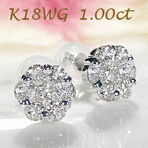 楽天ALISA　Lei　AlohaK18YG/WG 【1.00ct】ダイヤモンド ピアス【送料無料】【品質保証書】18金 ゴールド ダイヤ ピアス 花 レディース ジュエリー 人気 可愛い ギフト プレゼント オシャレ スタッドピアス 豪華 ラウンド