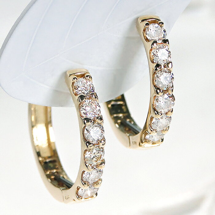 JEWELRY HARUのK18YG ダイヤモンド【1.00ct】中折れ フープピアスダイヤピアス ダイヤモンドピアス 18金 k18 1カラット 1カラットピアス イエローゴールド ダイア ピアス 簡単 代引手数料無料 送料無料 品質保証書 レディース ジュエリー ギフト プレゼント｜アングル2
