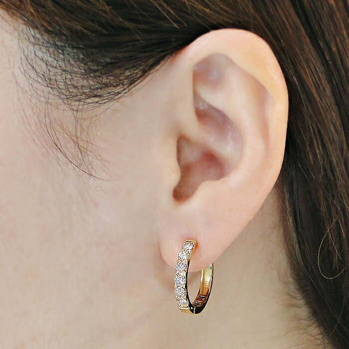 JEWELRY HARUのK18YG ダイヤモンド【1.00ct】中折れ フープピアスダイヤピアス ダイヤモンドピアス 18金 k18 1カラット 1カラットピアス イエローゴールド ダイア ピアス 簡単 代引手数料無料 送料無料 品質保証書 レディース ジュエリー ギフト プレゼント｜アングル3