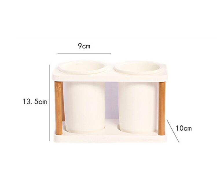Rakuten - 箸立て箸ラック スタンド付き 白陶器 木製 キッチン食器収納排水穴 カトラリースタンド 水切り 2個一体型 かわいいホームキッチンダイニングテーブル おしゃれ