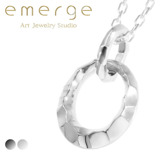 emerge エマージュ ランダム エッジ ペンダント チェーン付き シルバー ブラック シルバーネックレス アクセサリーブランド emerge エマージュ シルバーアクセ メンズネックレス ユニセックス 男女兼用 ネックレス シルバー925 槌目 凸凹 ドロップ リング メンズ レディース