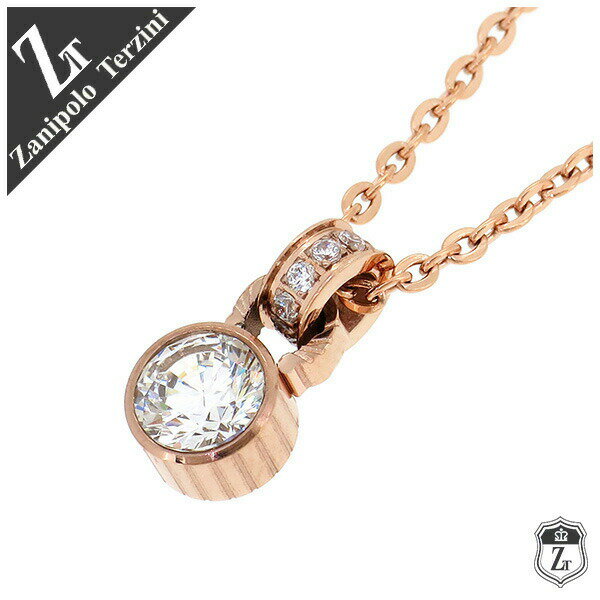 ザニポロタルツィーニ ローズゴールド 大粒 ジルコニア サージカルステンレス ネックレス 医療用ステンレス ステンレスアクセサリー ステンレスアクセ サージカル...