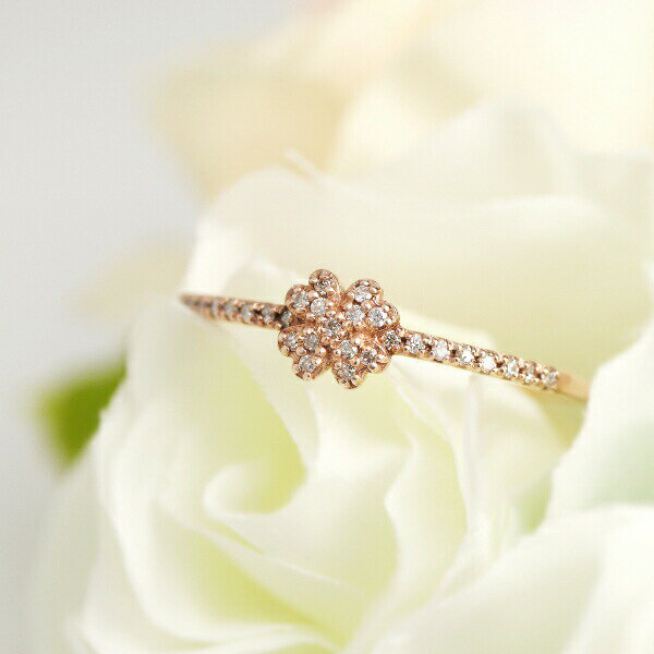 クローバー ダイヤモンド パヴェ リング K10 ピンクゴールド 四葉 四つ葉 花 10金 10k ピンク ゴールド レディースアクセサリー Women's Jewelry Ladies 贈り物 ゴールドリング PG 天然石 誕生石 4月 天然 ダイヤ 四葉のクローバー 四つ葉のクローバー 四葉 植物 きらきら