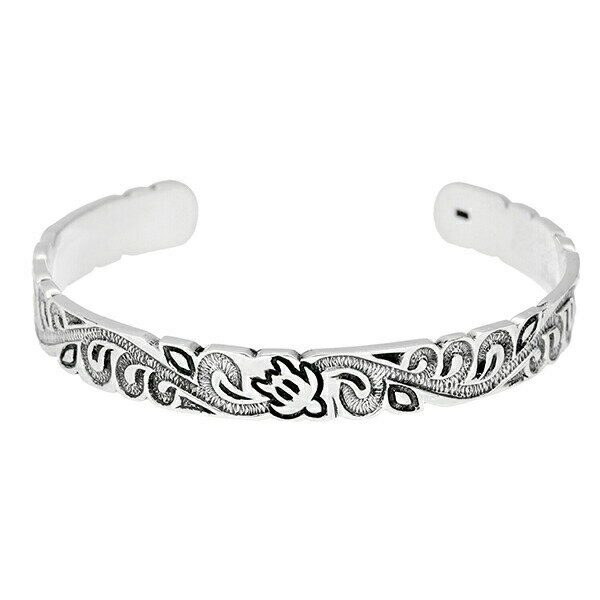 ホヌ シルバー バングル シルバー925 ウミガメ 海亀 ハワイアンジュエリー アラベスク 植物 ブレスレット アクセ ジュエリー 自分用 贈り物 ハワイアンバ...