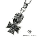 アルテミスキングス ARTEMISKINGS クラウンアイアンクロスペンダント AKP0123 シルバー925 シルバー チェーン付き ネックレス ペンダント CZ ジルコニア 王冠 十字架 黒 ブラック シルバーネックレス メンズ メンズネックレス ブランド プレゼント お守り 人気(4)