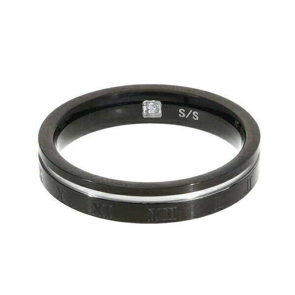 4mm幅 ブラック クロック リング 17号 ローマ数字 数字 時間 時計 サージカルステンレス レディース 金属アレルギーフリー サージカルステンレス さりげない ニッケルフリー 彼氏 アレルギーフリー 記念日 重ね付け シンプル 人気 指輪 重ね着け