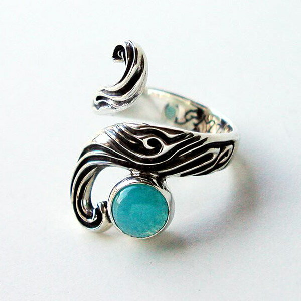 Give Me a Wing ストリーム リング 7~18号 フリーサイズ 指輪 レディース 天然石 カジュアル ギフト プレゼント 波 Me 女性 人気 青緑 シルバー a シルバーリング 大人 幅広 Give 妻 シルバー925 スクロール 彼女 渦