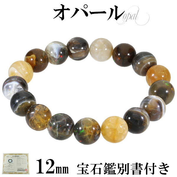 天然 オパール エチオピア産 ブレスレット 宝石鑑別書 付き 12mm 18.5cm メンズL レディースLL サイズ 10月 天然石アクセサリー 天然石ブレス...