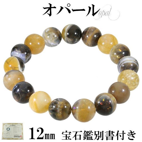 天然 オパール エチオピア産 ブレスレット 宝石鑑別書 付き 12mm 18.5cm メンズL レディースLL サイズ 10月 天然石アクセサリー 天然石ブレス...