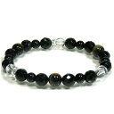 8mm 17.5cm カットオニキス 黄青トラ目石 水晶 ブレスレット メンズMサイズ メンズブレスレット メンズ オニキス 天然石 パワーストーン ブレスレッ...