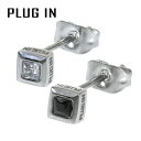 PLUG IN 選べる2カラー ステンレス スクエア ジルコニア 4mm 一粒ピアス 1P 片耳用 かっこいい さりげない 大人 男性 IN アレルギーフリー ...