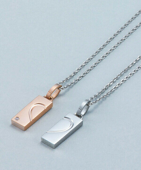 ハート プレート ペアネックレス サージカルステンレス 金属アレルギーフリー ジルコニア 合わせる 重ねる シルバー ピンクゴールド シンプル ペア おそろい ...