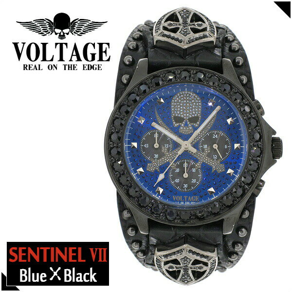 VOLTAGE センチネル7 ブルー スカル クロスソード クロノグラフ メンズ 腕時計 時計 アクセサリー センティネル メンズ ボルテージ Sentinel 時計 ロック メンズナックル プレゼント クロノグラフ ブランド 人気 腕時計 パンク