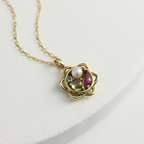 天然石パールフラワーゴールドネック...