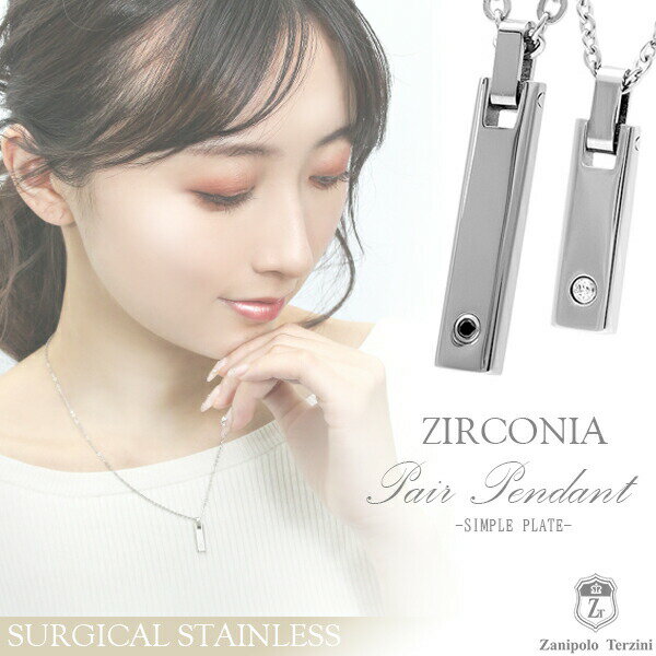 ザニポロタルツィーニ サージカルステンレス プレート ペアネックレス ジルコニア シンプル メンズ ステンレスアクセサリー サージカルステンレス 医療用ステンレ...