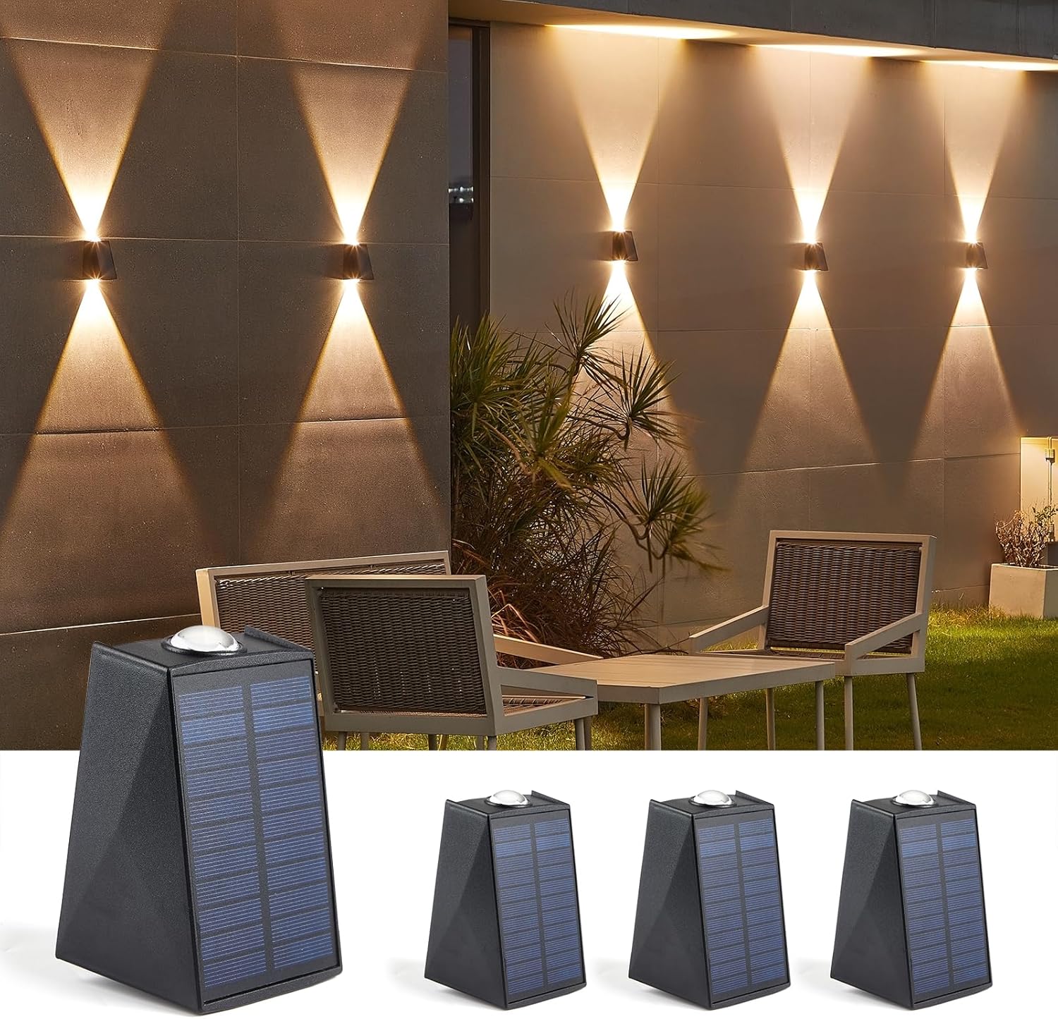Various Interior Lights - 4/8個セット 2 LED上下照明 ソーラーライト 屋外 防水 3000K ブラケットライト 屋外 ソーラー IP65 防水ウォールライト ソーラー 電気代0 取付簡単 庭 壁掛け 通路 表玄関 バックヤード 等に適用