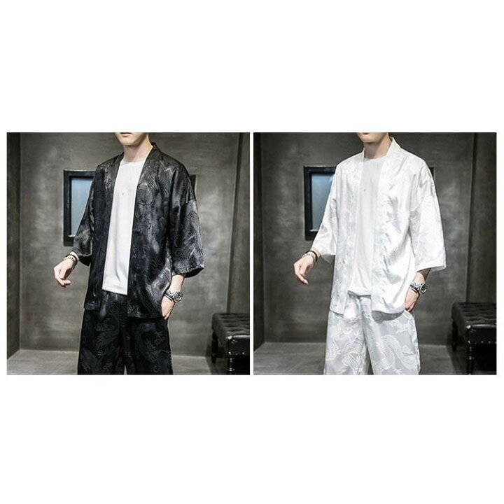 上下セット セットアップ甚平 7分袖じんべい メンズ麻 夏着物 浴衣夏祭り 刺繍スウェットセット 花火大会リネンジャージ サルエルパン