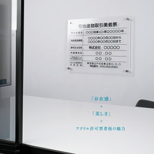 宅地建物取引業者票 看板 W450mm×H350mm×t3mm 文字入れ無料 アクリル おしゃれ 透明 クリア 事務所 高級 建設工事看板 zd-01