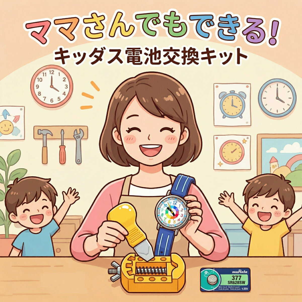 キッダス 腕時計 電池交換 専用キット 電池2個 付属