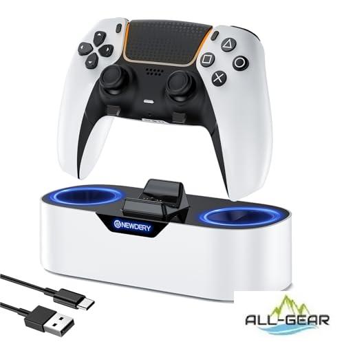 NEWDERY PS5 コントローラー 充電スタンド 収納スタンド 急速充電 置くだけ充電 ps5コントローラー 周辺機器 アクセサリ USB-Cケーブル付属 LED指示ランプ付き 過充電防止 コンパクト 軽量 ホワイト
