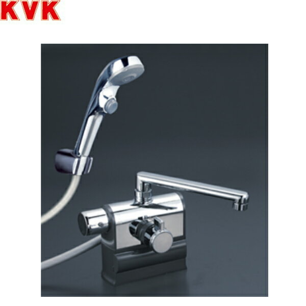 KVKデッキ形サーモスタット式シャワー KF3008LS2 一般地・寒冷地共用 190mmパイプ仕様 eシャワーNf(浴び心地のいい快適節水シャワー) メッキワンストップシャワーヘッド付/メタリックホース1,45m/メッキハンガー 可変ピッチ式(85mm、100mm、120mm) 左ハンドル仕様 洗い場・浴槽兼用水栓KVK KF3008LS2