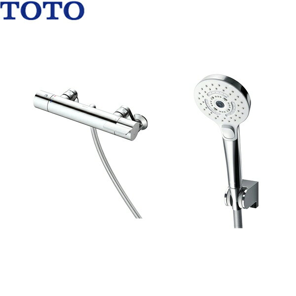 TOTO 壁付サーモスタット混合水栓 TBV03459J 一般地仕様 高温出湯規制 逆止弁 メタル スパウトなし 本体-ホース接続ねじG1/2 樹脂ホース(シルバー) シャワーヘッド：コンフォートウェーブ3モードミストめっき シャワーハンガー：角度調節TOTO TBV03459J