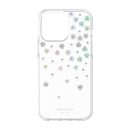 kate spade new york 2022 iPhone 14 Pro Maxѥޡȥե󥱡 [ Scattered Flowers Iridescent Clear White Gems ] ꥢ