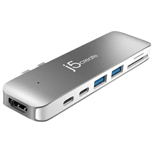 j5 create JCD382 JCD382 USB Type-C Mini Dock for MacBook Pro スペースグレー 発売日：2018年5月21日●MacBook Pro/Air専用 7-in-1 マルチアダプターMacBook ProとMacBook Air専用、7つの機能を拡張できるマルチアダプターです。Thunderbolt3とUSB-Cを拡張すると同時に、USBハブとHDMIとMicroSD/SDカードリーダーを増設できます。PD充電しながら様々な周辺機器を接続できて便利です。放熱性に優れたアルミ筐体で、超薄型設計によりパソコンとの完全一体化を実現しました。●7つ機能拡張Thunderbolt3（PD100W/40Gbps/5K＠60Hz）x1、USB-C 3.1x1、HDMIx1、USB3.0ハブx2、SD/MicroSDカードリーダー。●周辺機器増設USB3.1/3.0 Gen1 5Gbps規格で様々な周辺機器の増設が可能。●PD100W充電一番端側のUSB-CポートはPower Delivery最大100W充電対応、他に40Gbpsデータ転送と5K@60Hzをサポート。●HDMIに接続HDMI最大解像度4K@30Hz。●カードリーダーSD/MicroSDカードリーダーは最大容量2TB対応。●アルミ筐体高級感、放熱性に優れるメタルハウジング を採用、LEDステータス表示搭載、パソコンと直結して一体化。&nbsp;【仕様】システム要件・注意事項：※対応OS：Macbook Pro 2016以降、Macbook Air 2018以降、Macbook 2015以降※「Apple USB SuperDrive」はメーカー制限にて対応しておりません、予めご了承ください。※M1とM2チップ機種はAppleシステム製品により外部ディスプレイ増設は一台しかできません。ホスト（パソコンと接続側）：Thunderbolt 3 USB Type-C （オス）LEDインジケーター：あり拡張ポート：Thunderbolt3x1、USB3.1 5Gbps Type-Cx1、USB3.0 5Gbps Type-Ax2、HDMIx1、SDスロットx1、MicroSDスロットx1給電方式：バスパワー/セルフパワー最大解像度：HDMI：4K@30Hz、Thunderbolt3：5K@60Hz or Dual4K@60Hz材質：アルミニウム外形寸法（WxHxD）mm：120x32x12mm重量：約56gパッケージ内容：JCD382本体、クイックインストールガイド、保証書保証期間：2年