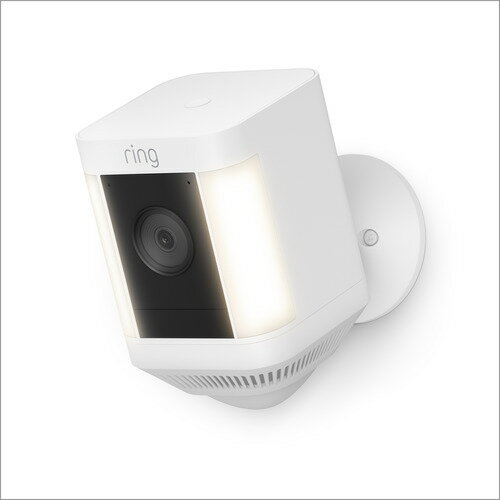 アマゾン B09J6FWP3Z Ring Spotlight Cam Plus、 Battery (リング スポットライトカム プラス バッテリーモデル) ホワイト Amazon 発売日：2023年6月8日●【夜でも鮮明な映像】カラーナイトビジョン搭載で、昼夜問わず鮮明にご自宅の様子をライブ映像 (1080p HDビデオ) で確認できます。カメラの視野角は水平140°の広角レンズを採用しています。●【一台で安全と安心を】赤外線とカメラセンサーで人の動きを検知すると、Ringアプリにお知らせします。夜間にモーションを検知した場合は、2つのLEDセンサーライトが自動点灯し明るく照らします。Ringアプリでライブ映像を確認しながら、遠隔でサイレンを鳴らすこともできます。●【手軽に設置】着脱可能なバッテリー（1個同梱、2個まで搭載可）を利用するため、電源工事不要。wifiに接続できる範囲であれば、お好きな場所に設置できます。バッテリーの残量が少なくなるとアプリやメールでもお知らせします。防塵防沫 (IP65等級)の屋外カメラです。別売りのRing純正ソーラーパネルや、電源アダプターもご利用いただけます。●【検知エリアをカスタマイズ】設置状況に応じてモーション検知ゾーンを設定することで、不要な通知を減らすことができます。●【クラウド録画2024年12月15日まで無料体験】Ringプロテクトプランを利用すると、過去最長180日間（デフォルト設定は60日間）の動画および過去7日間の静止画を確認、保存および共有が可能です（無料体験期間終了後は、有償プランへのご登録が必要となります）。モーション検知時、ライブ映像確認時に自動で録画を開始するので、防犯カメラの用途にもご利用いただけます。(常時録画には対応しておりません。)●【Works with Alexa認定】Alexaスキルを有効化すれば、お持ちの画面付きEchoデバイスやFireTVシリーズで、モーション検知アナウンスやライブ映像の確認と応答が可能です。&nbsp;【仕様】サイズ：76.4mm x 80.5mm x 126.2mmカラー：ホワイトビデオ：1080p HD、ライブ映像、カラーナイトビジョンモーション検知：カスタマイズ可能なモーション検知ゾーン、赤外線センサーとカメラセンサーによるモーション検知視野角：水平140°サイレン：遠隔操作可能なセキュリティサイレンオーディオ：双方向音声 (デバイス内蔵のマイク・スピーカーを通してカメラの前の人物への応答が可能。ノイズキャンセリング機能付き。)電源：充電式クイックリリースバッテリーパック (最大2個搭載可、1個同梱)。別売りの専用電源アダプター、またはソーラーパネル。デュアルパワーモード：有線モードとバッテリーモードの切り替え可能。（専用電源アダプタが必要です）ネットワーク要件：最適なパフォーマンス維持のための推奨速度は2Mbps。wifi：802.11 b/g、 wifiルーター周波数帯: 2.4GHz動作環境：マイナス20.5℃ ~ 48.5℃、防塵防沫 (IP65等級)取付：軒天など水平方向に平らな面や、壁など垂直方向に平らな面に取り付けできます。カメラ背面にある取付ベースの入れ替えが可能です。同梱内容：Spotlight Cam Plus、 Battery (リング スポットライトカム プラス バッテリーモデル) 、取付ベース、クリックリリースバッテリーパック、取付部品、micro-USB充電ケーブル、ユーザーマニュアル、セキュリティステッカー保証とサービス：1年間限定保証盗難補償：1年間限定保証