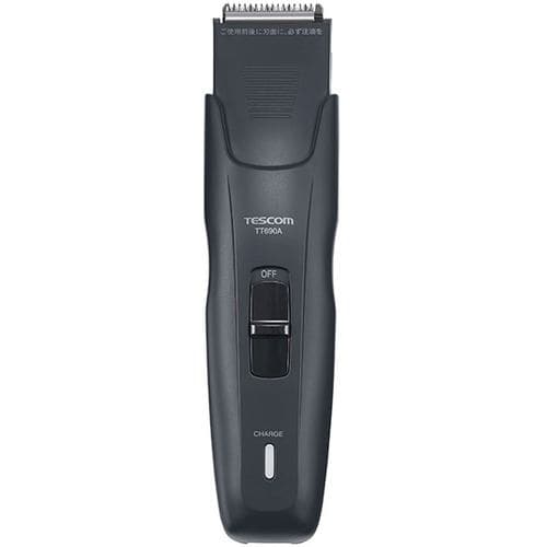 テスコム TT690A-H ヘアーカッター TESCOM ダークグレー発売日：2022年2月25日●充電時間50%短縮で待ち時間もカットコードレスだから、お風呂タイムにお子様の髪もパパっとカットでき、切りたいその日にすっきり。●どこでもパワフル。充電・交流式●刈り高さ1-30mm●狙った長さにカットできる。新設計「ショートコーム」。すくった髪を逃がさず、狙った長さにカットできる新設計のショートコーム。●1mm単位でカットする長さを少しずつ調節手元のダイヤルを回すだけで1mmずつ調節が可能●いつでもきれいに使いたい簡単メンテナンス刃は取り外して水洗い可能●いつでもきれいに使いたい簡単メンテナンスお掃除レバーを立てることで固定刃と可動刃の間も簡単に掃除ができ注油のお手入れも簡単●鋭角刃(45度)を採用スムーズにカットできる●抗菌剤配合本体●海外OKAC100-240V&nbsp;【仕様】濡れ髪OK：IPX7電源：AC100-240V 50/60Hz(充電・交流式)定格出力：DC3.0V 1000mA主材料・本体:ABS等 ・刃:SUSコードの長さ：1.8m定格時間：30分充電時間：約4時間付属品：ショートコーム付属品：電源アダプター・掃除用ブラシ・TESCOMオイル