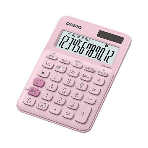 カシオ MW-C20C-PK-N カラフル電卓(12桁) ペールピンク カシオ MW-C20C-PK-N カラフル電卓(12桁) ペールピンク