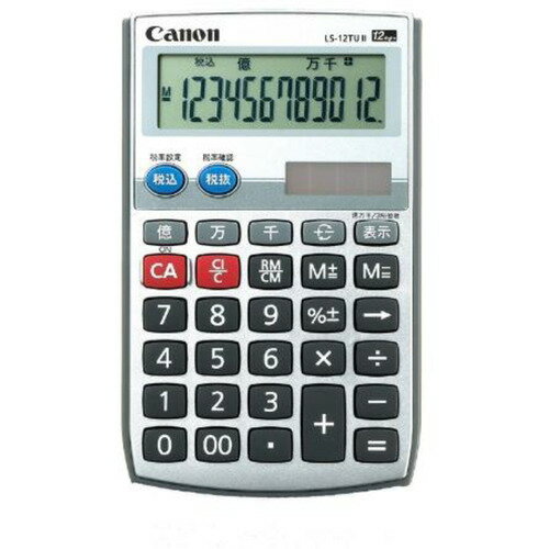 キヤノン LS-12TUII-N 電卓 発売日：2022年3月中旬●手帳型電卓持ち運びに便利●千万単位機能搭載キヤノン独自の千万単位機能搭載&nbsp;【仕様】本体サイズ(横×奥行×高さ)：74×121×8mm重量：56g桁数：12電源：太陽電池+内臓電池