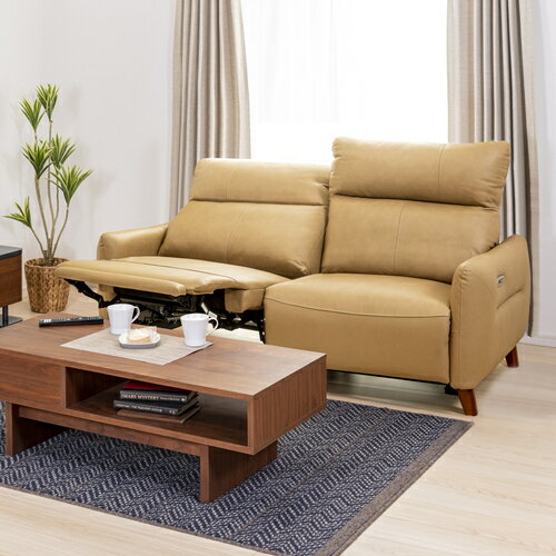 ヤマダオリジナル ［3人掛］電動リクライニングソファ 「YES140011LMO3Pカワ」幅180 本革ライトモカ色 ..