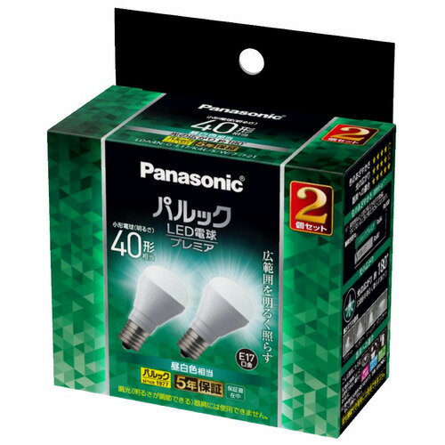 パナソニック LDA4NGE17K4ESW2F2T パルック LED電球 プレミア 3.9W 2個入 昼白色相当 小形電球タイプ E17口金 広配光タイプ