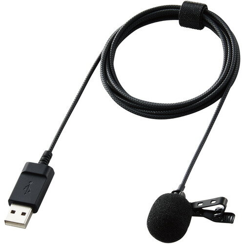 エレコム HS-MC09UBK クリップ付きピンマイク ウインドジャマー付 USB-A 収納ポーチ付 1.8m ブラック