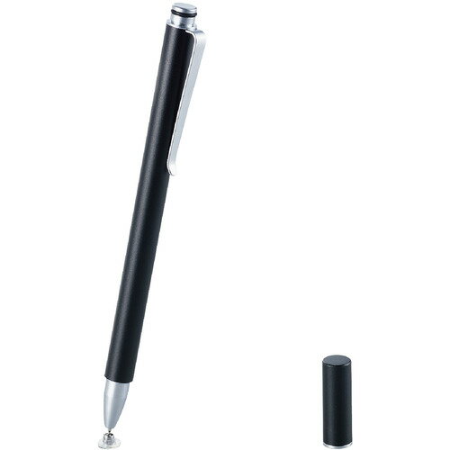 エレコム P-TPSLIMDBK スマートフォン・タブレット用スリムタッチペン ディスクタイプ マグネットキャップ付き ブラック PTPSLIMDBK●透明なディスクタイプのペン先により、狙い通りに細かな操作ができるスリムタッチペンです。●ペン先直径が5.4mmで、細かい操作も快適にできるスマートフォン用スリムタッチペンです。●ディスクタイプのペン先は、ディスクが透明で指している箇所が分かりやすく、細かな操作が可能です。●ペン軸が細いため、持ち運びにも便利です。●胸ポケットなどに入れて持ち運べるクリップが付いています。●指先でのタッチ操作と違い、液晶画面を汚さずに操作可能です。●タッチ操作はもちろん、スライド操作も快適に行えます。※液晶保護フィルムの種類によっては、操作時にこすれ音が生じたり、タッチペンの反応が悪くなったりすることがあります。●ペン先への摩擦や、ホコリの侵入などダメージ防ぐ、マグネットタイプのキャップが付いています。&nbsp;【仕様】対応機種：各種スマートフォン・タブレット ※特定のアプリ/ソフトをご使用の際に、専用タッチペンのみでの描写設定をされている場合はご使用できない場合があります。外形寸法：長さ約110mm×ペン径約7mm、ペン先約5.4mm材質・ペン先:ポリカーボネート・本体:アルミニウムカラー：ブラック