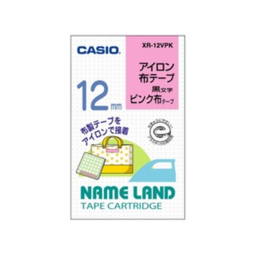 ネームランド アイロン布テープ 12MM幅(ピンク布／黒文字) XR-12VPK