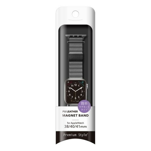 PGA PG-AW41MG04GY Apple Watch 41／40／38mm用 PUレザーマグネットバンド グレー
