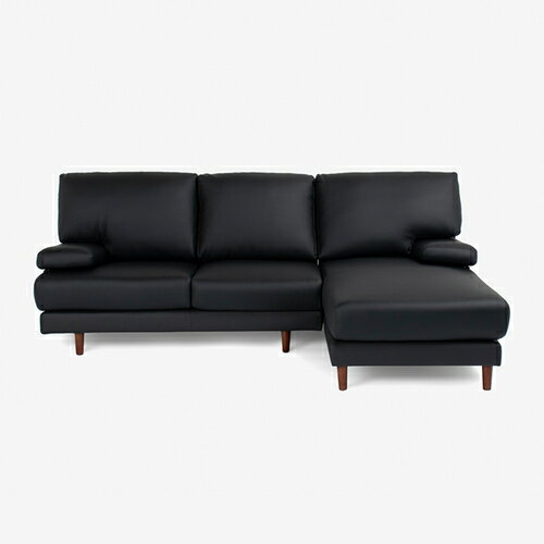 大塚家具 ［3人掛］カウチソファ「ベローナ2」向かって右カウチ ソフトレザーブラック色#C500S 木脚ダ..