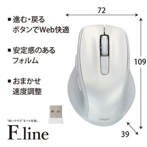 ナカバヤシ MUS-RKF226W 無線静音5ボタンBlueLEDマウス Chrome Mac Windows対応 ホワイト