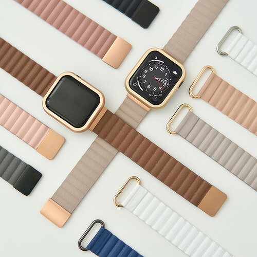 GAACAL W00186PBA APPLE WATCH 1-10／SE1-2 38／40／41／42（10のみ）MM マグネット式PUレザーバンド クリームベージュ