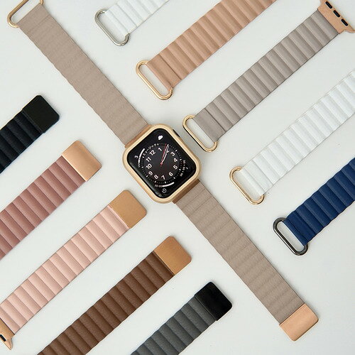 GAACAL W00186PBA APPLE WATCH 1-10／SE1-2 38／40／41／42（10のみ）MM マグネット式PUレザーバンド クリームベージュ